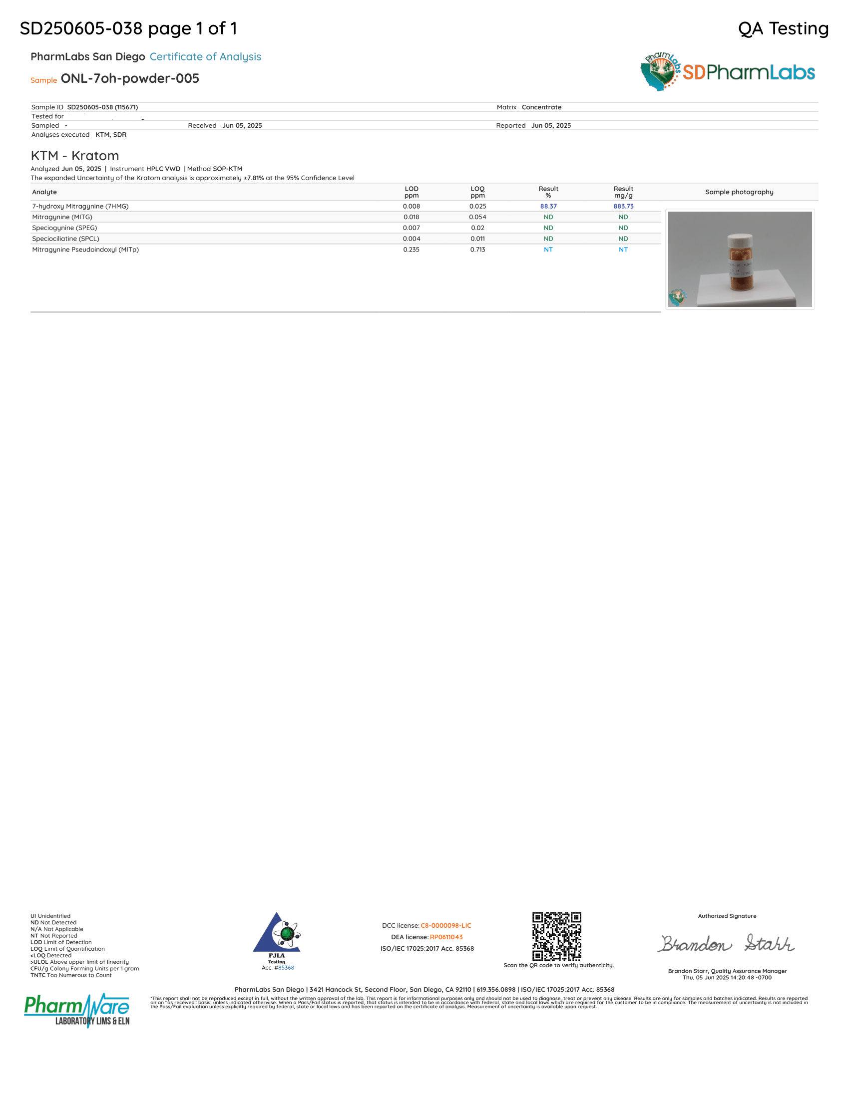88% 7OH Powder COA